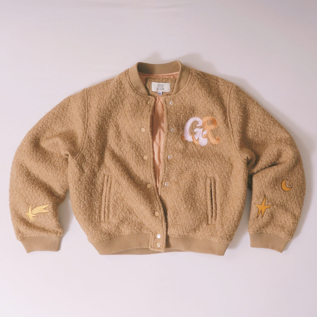 Vilnonė „Boucle“ audinio bomber striukė