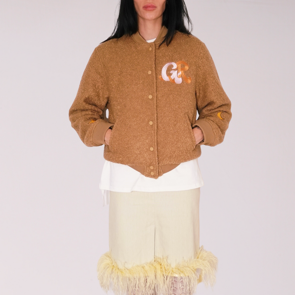 Vilnonė „Boucle“ audinio bomber striukė