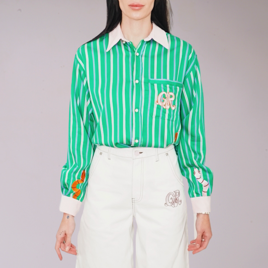 Pink Collar Green Shirt