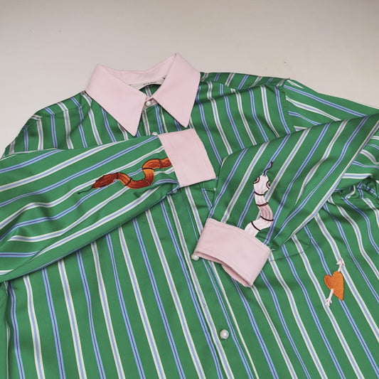 Pink Collar Green Shirt